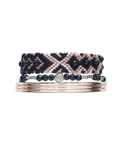 Friendship Healing Band Black & Bangles Set - Rose Gold