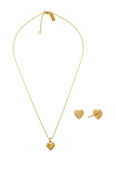 Petite Wavy Heart Necklace and Earrings Set GOLD