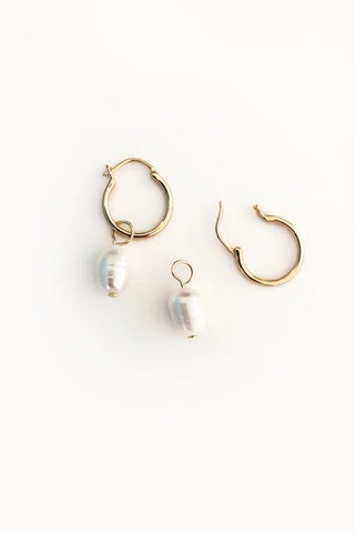 White Pearl Amulets + Gold Hinged Hoop Earrings Mini