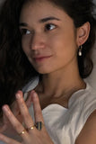 White Pearl Amulets + Gold Hinged Hoop Earrings Mini